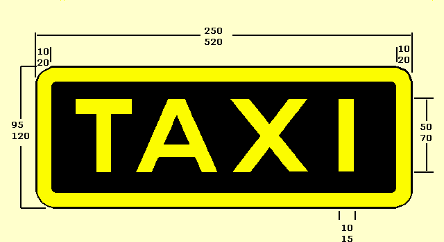 Die gelbe Buchstabenfolge "TAXI" auf schwarzem Grund in gelbem Rahmen